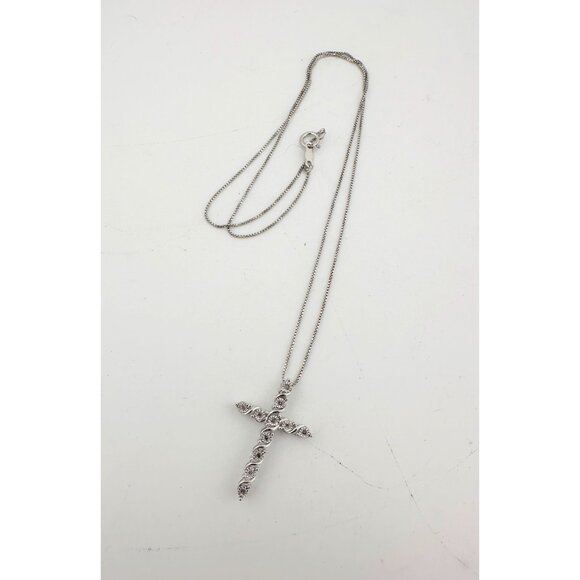 Beautiful Cross Necklace with Natural Diamonds in Illusion Setting and 18" Sterl - Picture 7 of 10